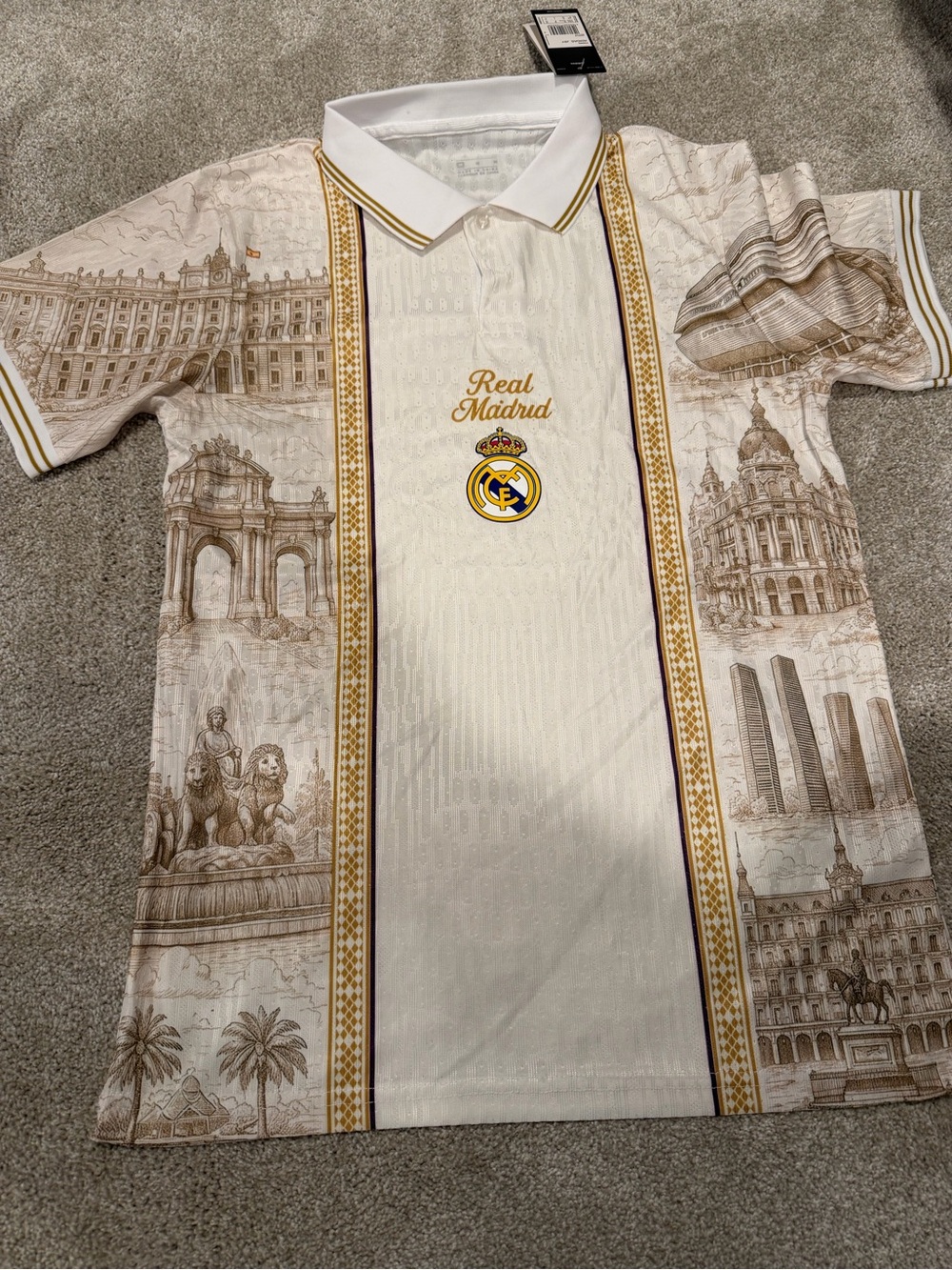 Real Madrid white and gold concept polo soccer jersey slim fit